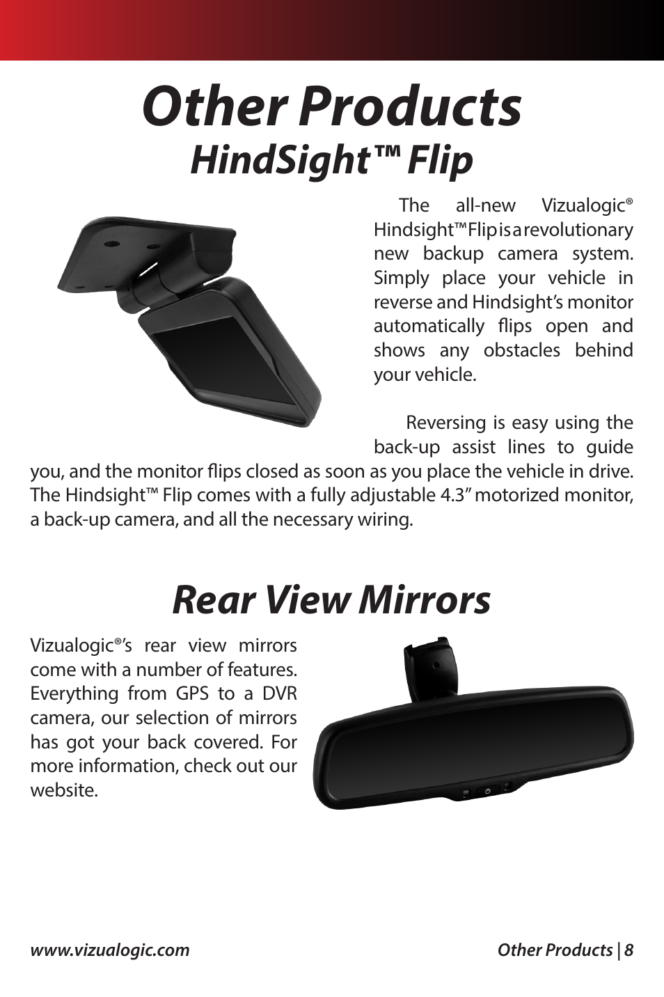 Other products, Hindsight™ flip rear view mirrors | Vizualogic SmartView Full 360 User Manual | Page 9 / 12