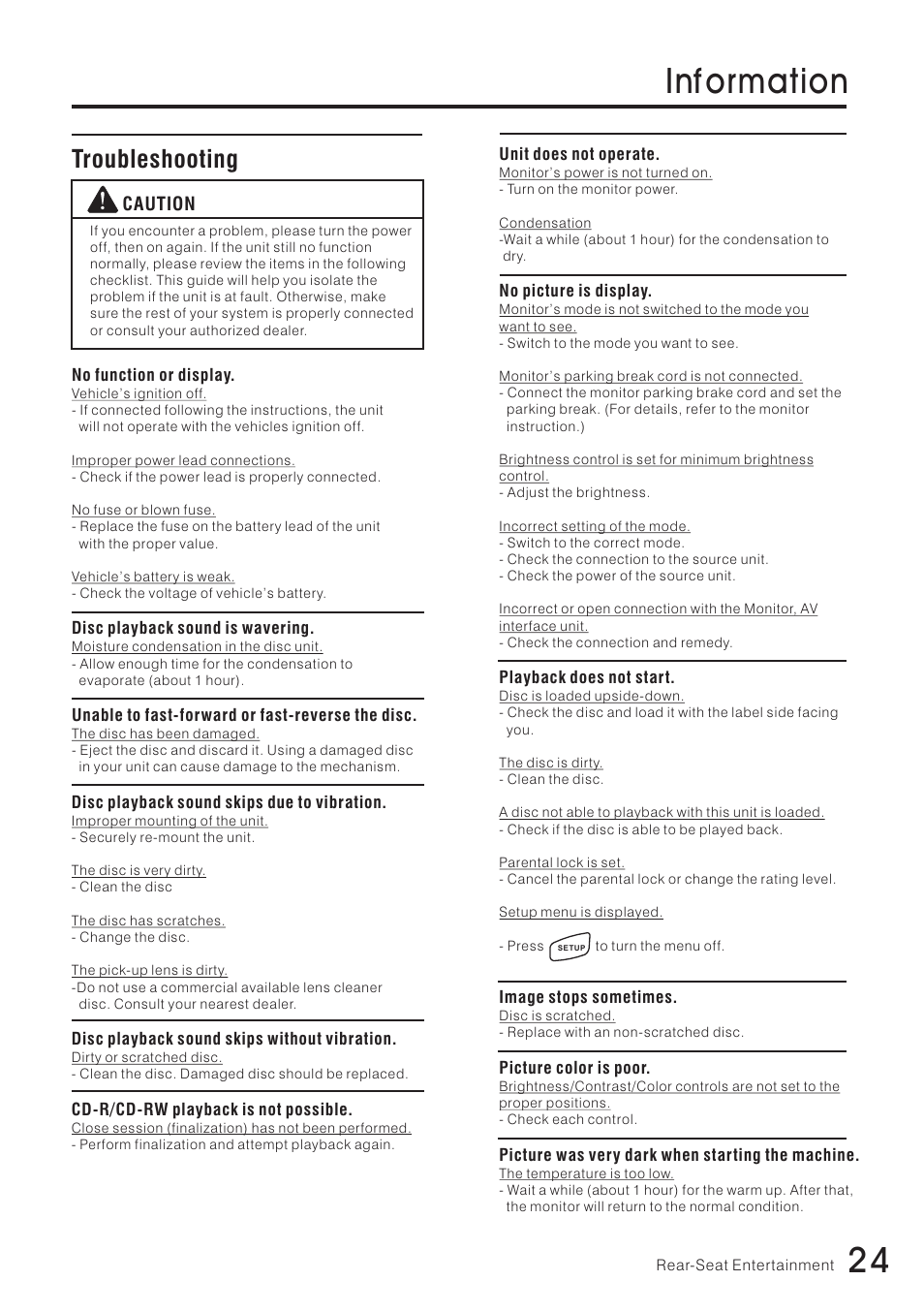 Inf ormation, Troubleshooting | Vizualogic RoadTrip Elite 8 User Manual | Page 25 / 28