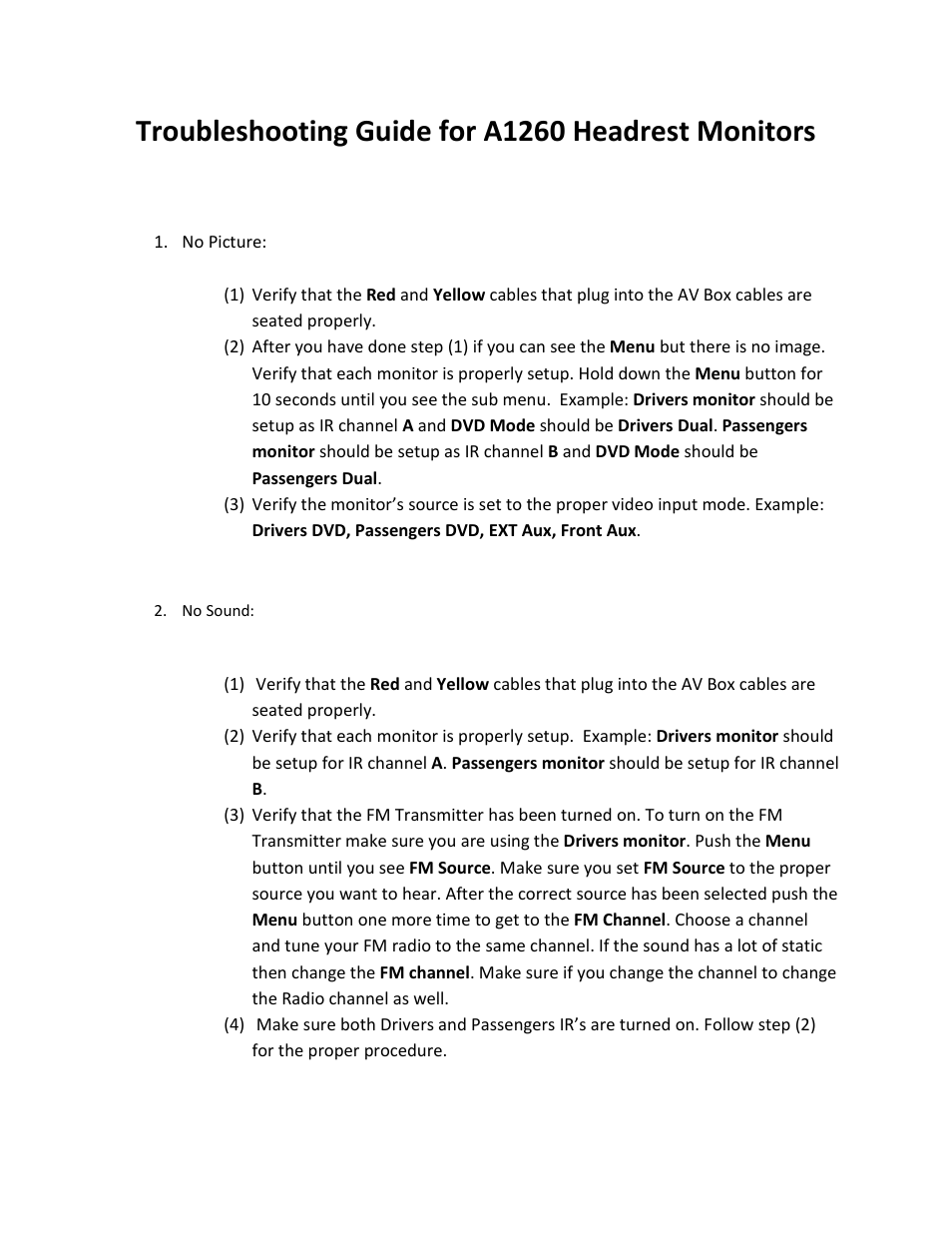 Vizualogic A-1260 Troubleshooting Guide User Manual | 2 pages