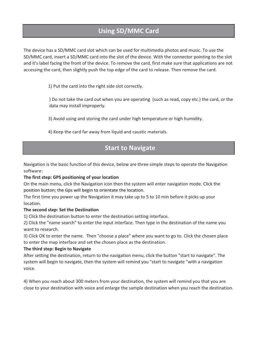 Start to navigate, Using sd/mmc card | Vizualogic RoadTrip GPS Mirror User Manual | Page 11 / 29