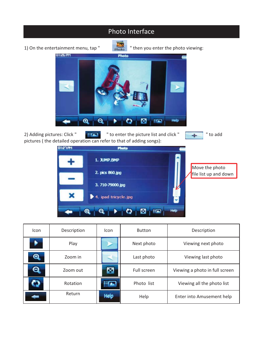 Photo interface | Vizualogic RoadTrip GPS Mirror User Manual | Page 23 / 29