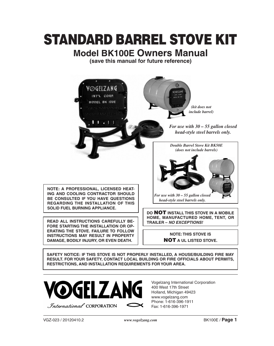 Vogelzang BK50E User Manual | 16 pages