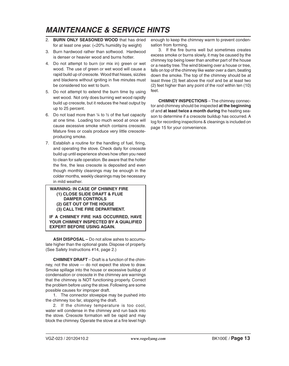 Maintenance & service hints | Vogelzang BK50E User Manual | Page 13 / 16