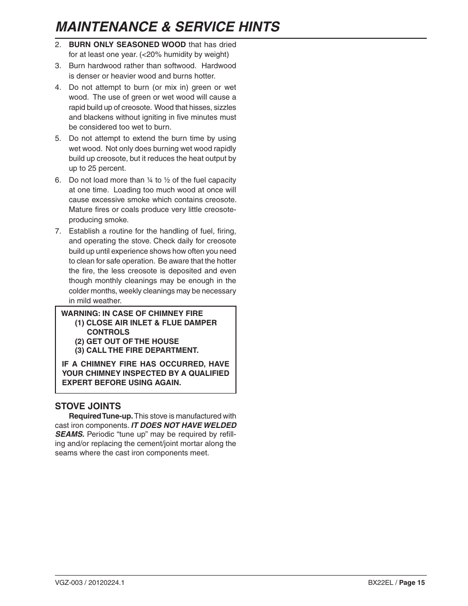 Maintenance & service hints | Vogelzang BX22EL User Manual | Page 15 / 18