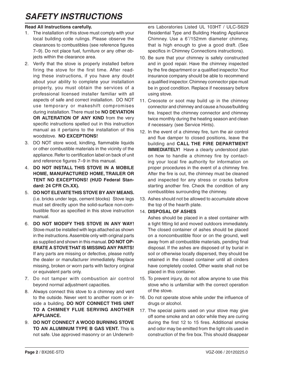 Safety instructions | Vogelzang BX26E User Manual | Page 2 / 18