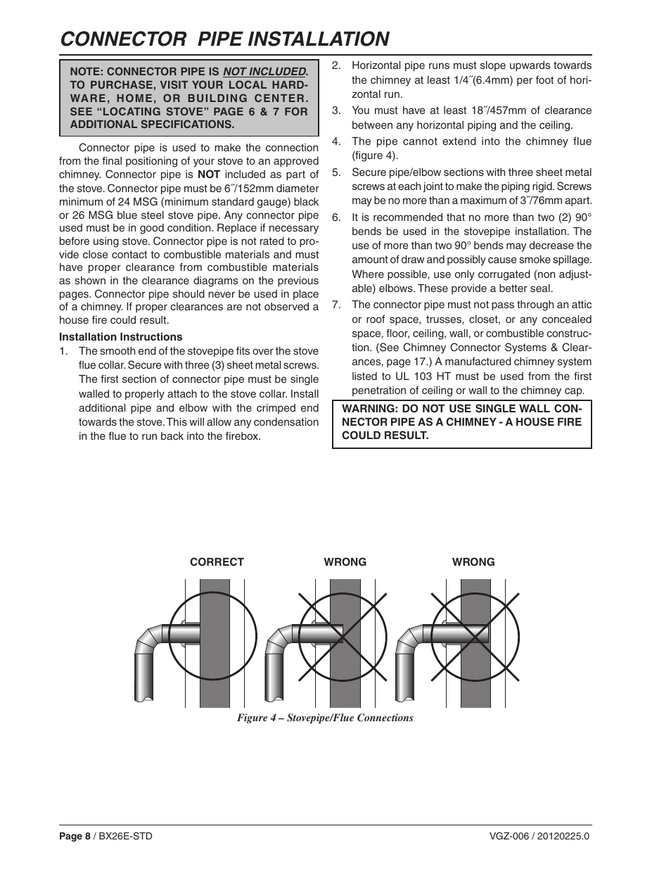 Connector pipe installation | Vogelzang BX26E User Manual | Page 8 / 18