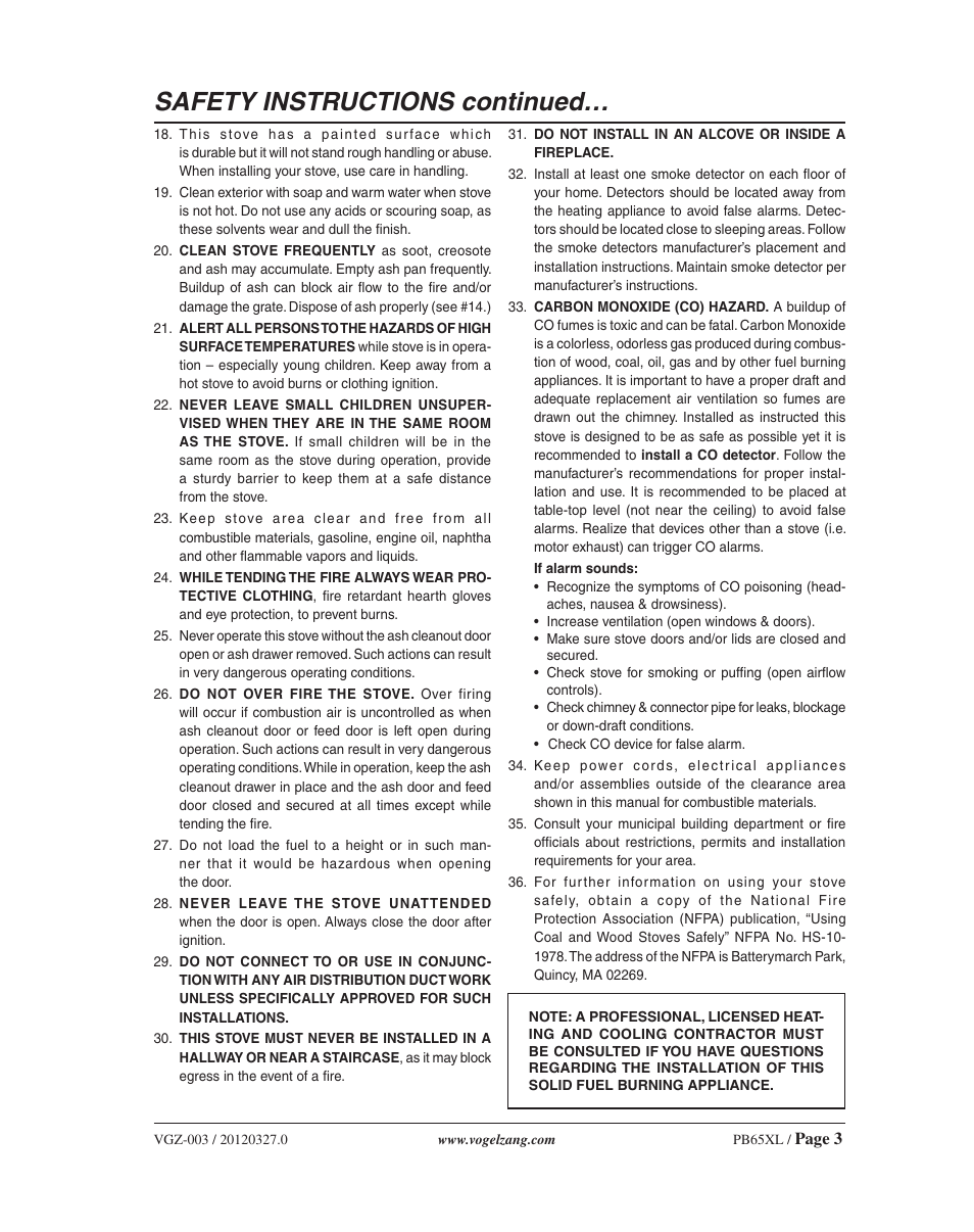 Safety instructions continued | Vogelzang PB65XL User Manual | Page 3 / 16