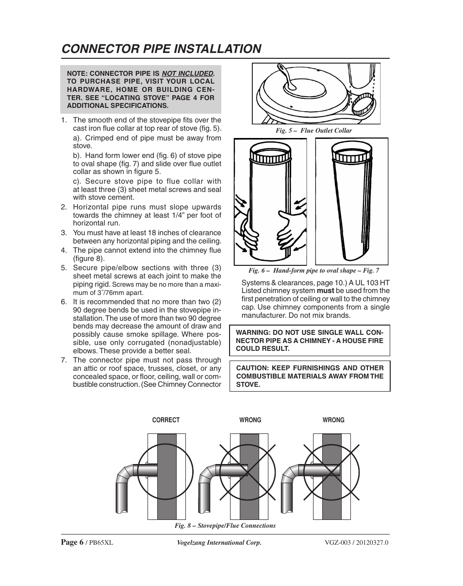 Connector pipe installation | Vogelzang PB65XL User Manual | Page 6 / 16