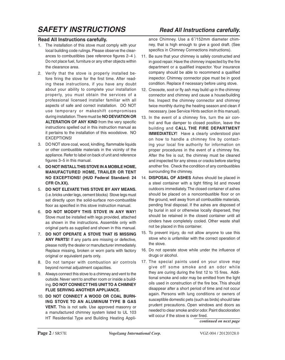 Safety instructions, Read all instructions carefully | Vogelzang SR57E User Manual | Page 2 / 16