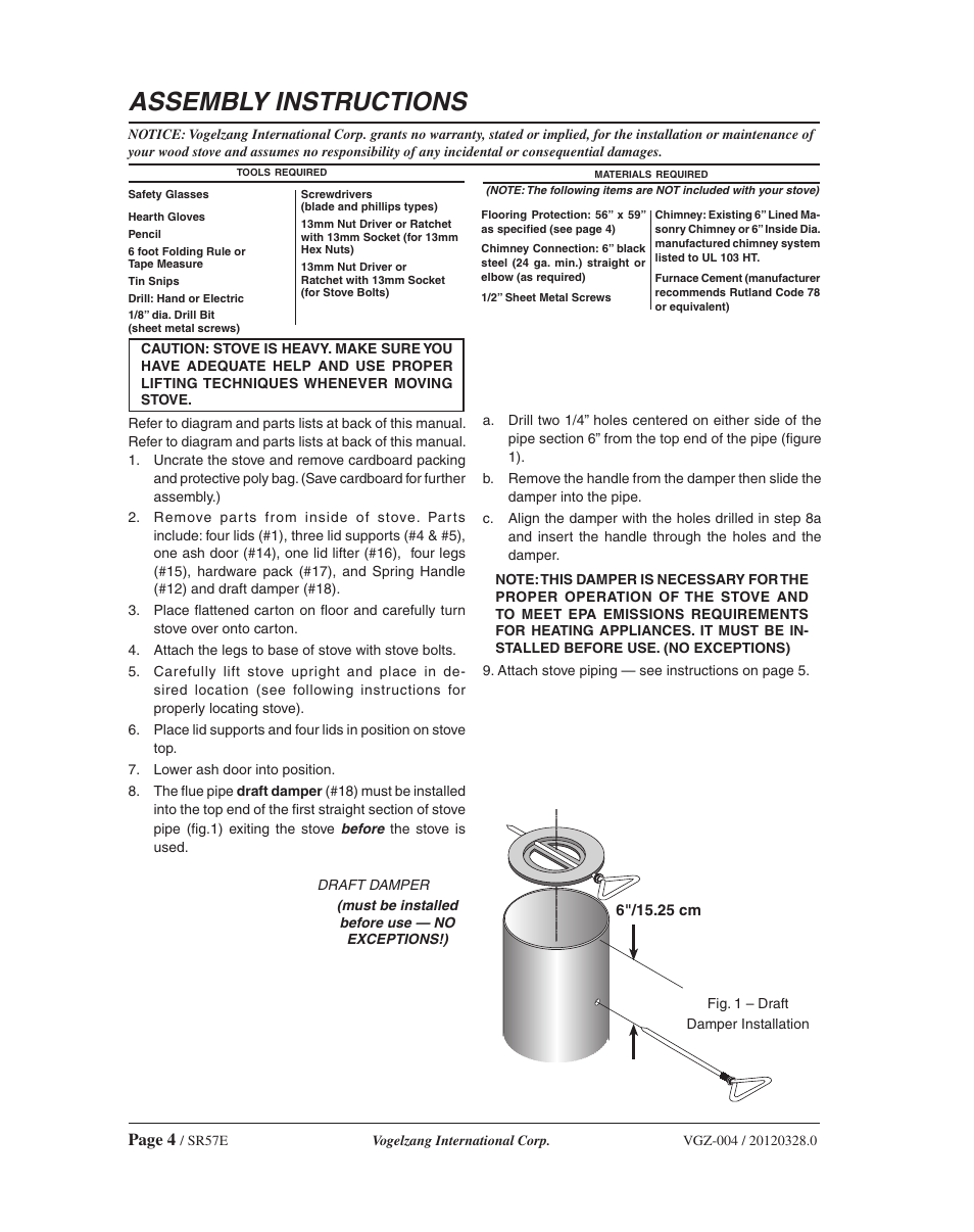 Assembly instructions | Vogelzang SR57E User Manual | Page 4 / 16