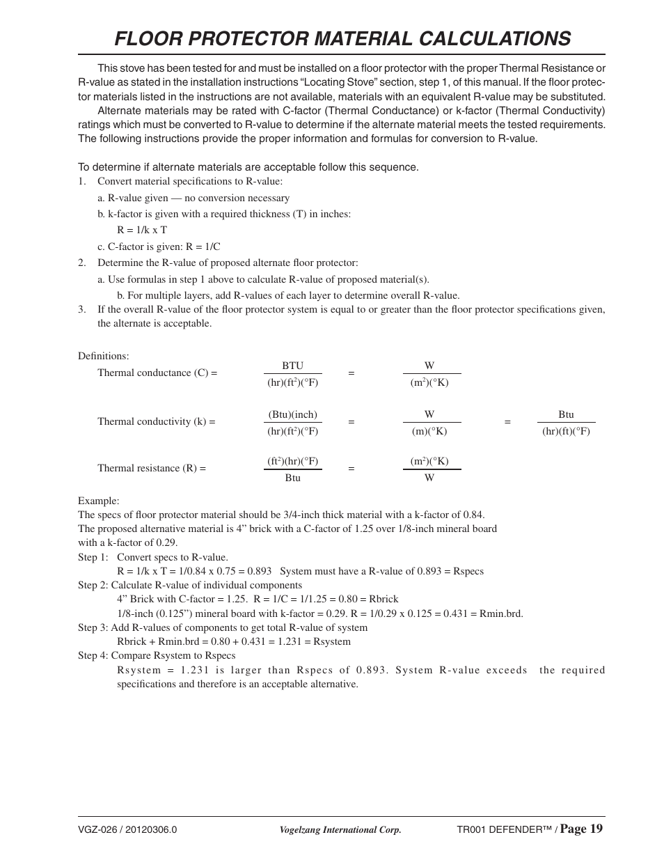 Floor protector material calculations | Vogelzang TR001 User Manual | Page 19 / 20