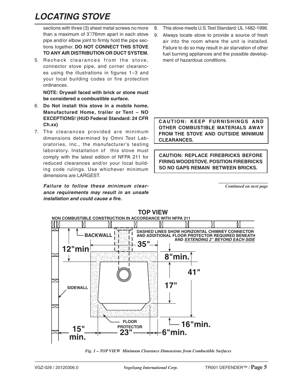 Locating stove | Vogelzang TR001 User Manual | Page 5 / 20