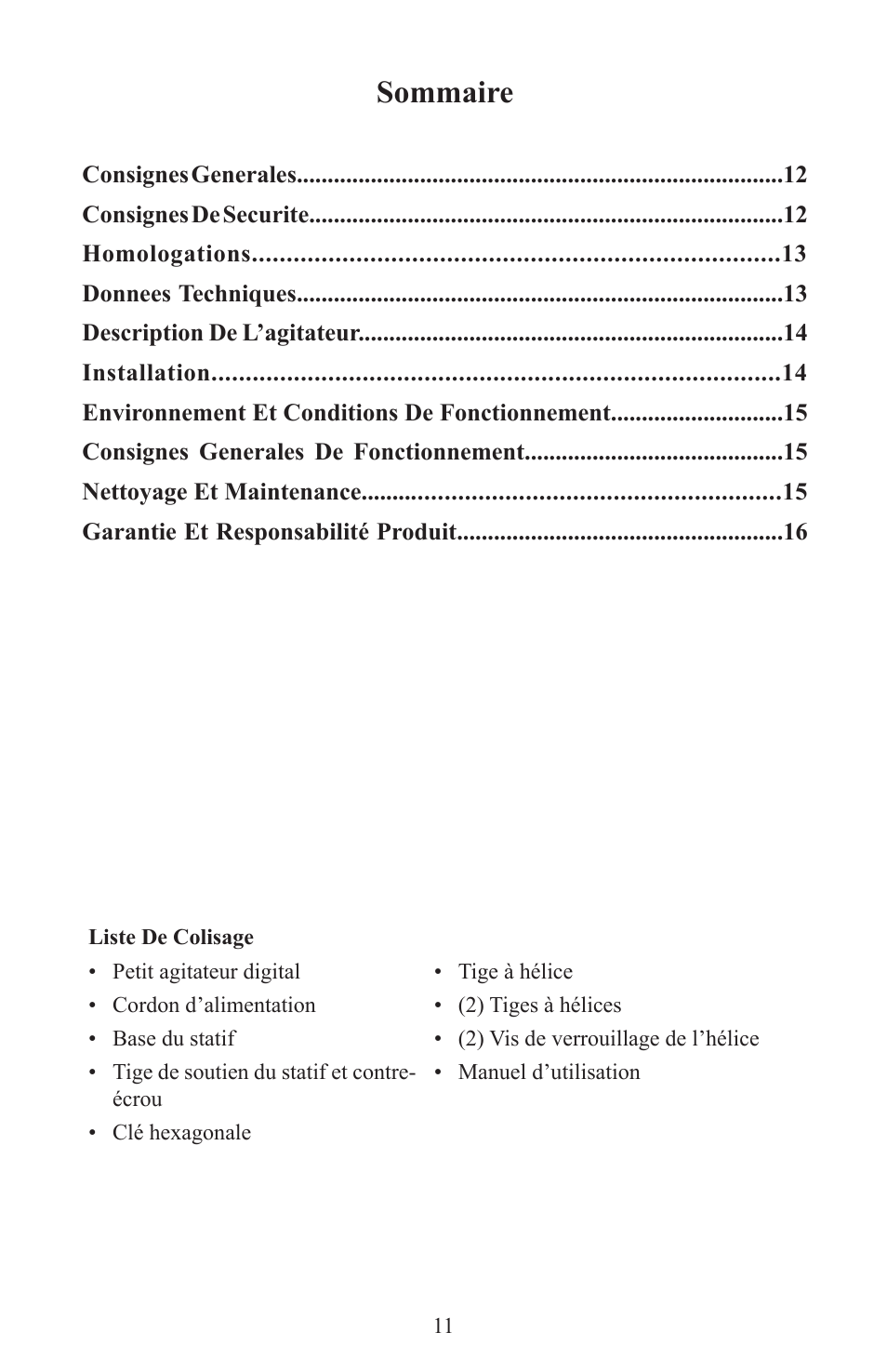 Sommaire | Caframo Petite Digital Stirrer BDC250 User Manual | Page 11 / 32