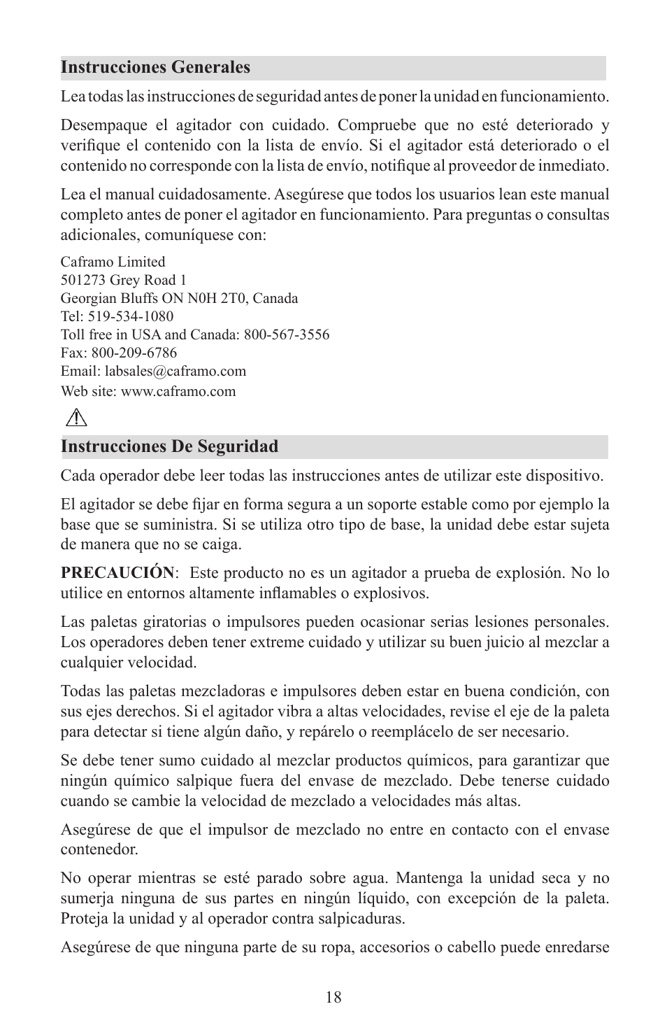 Caframo Petite Digital Stirrer BDC250 User Manual | Page 18 / 32