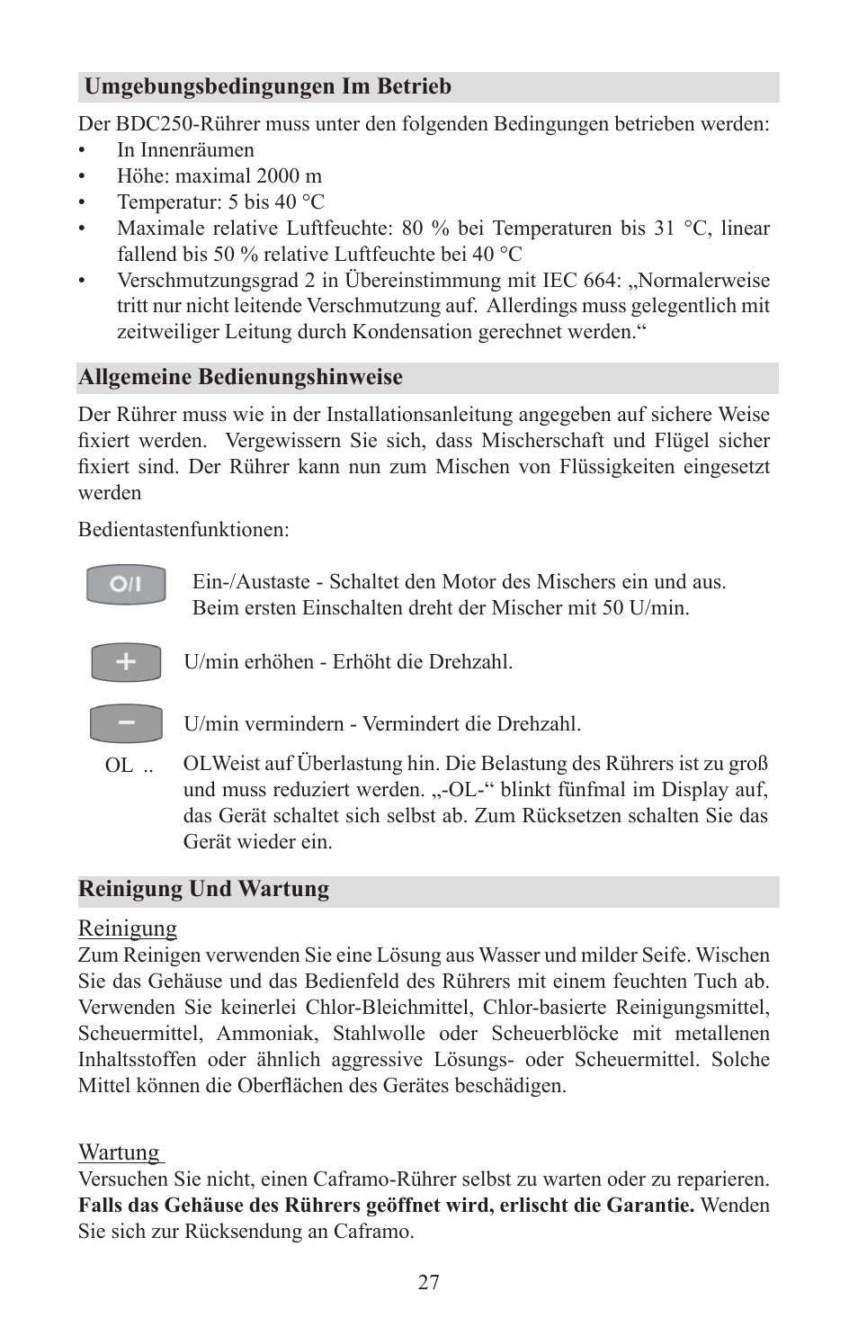 Caframo Petite Digital Stirrer BDC250 User Manual | Page 27 / 32