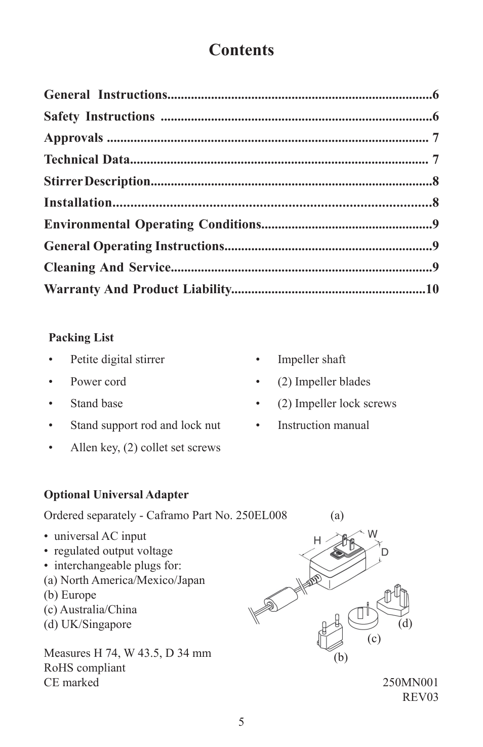 Caframo Petite Digital Stirrer BDC250 User Manual | Page 5 / 32