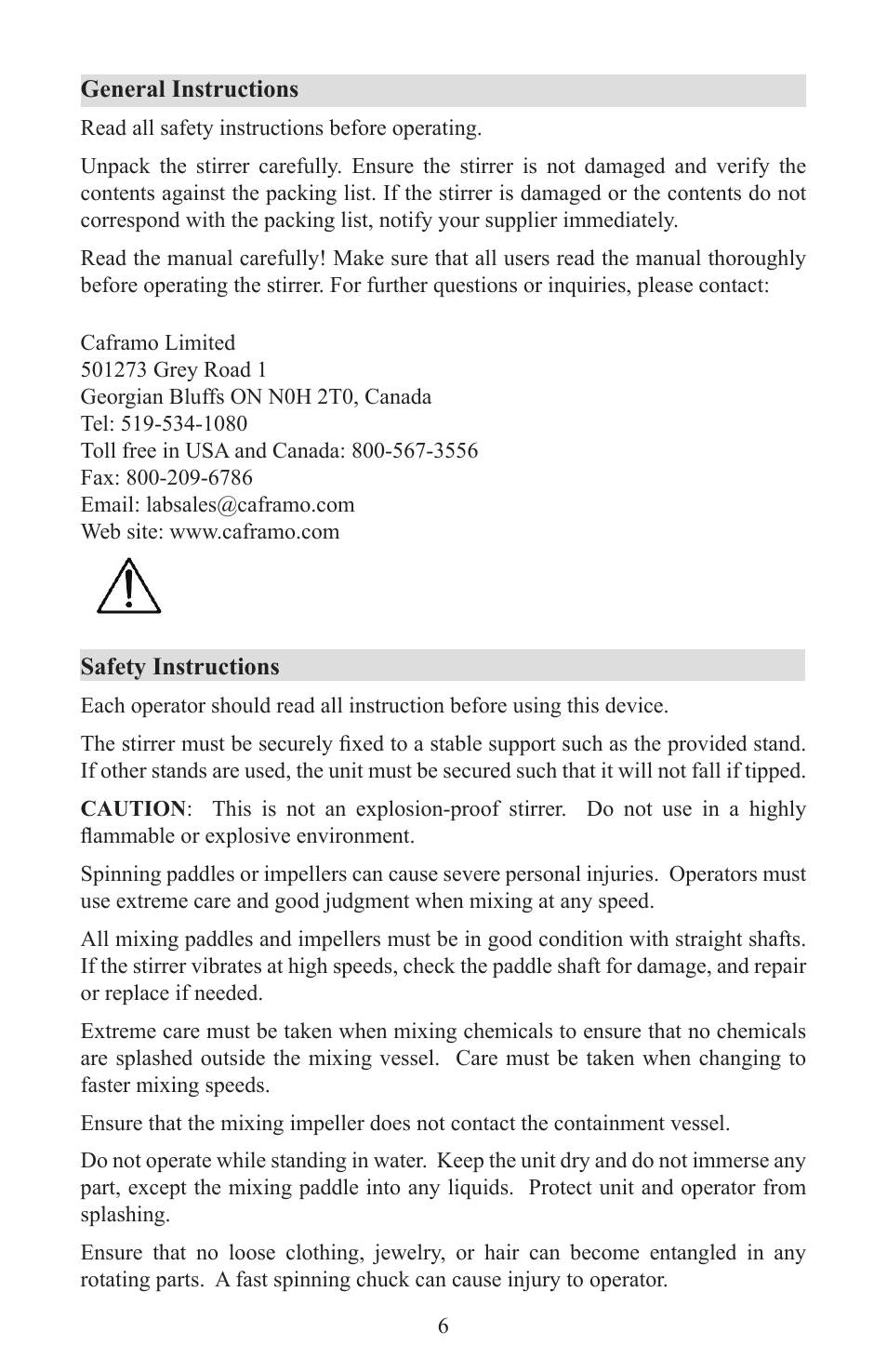 Caframo Petite Digital Stirrer BDC250 User Manual | Page 6 / 32