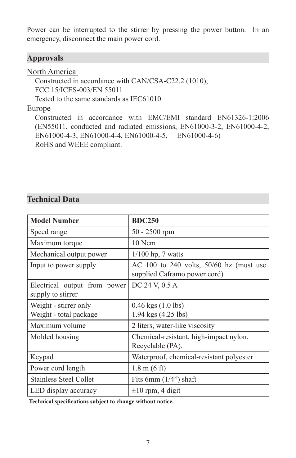 Caframo Petite Digital Stirrer BDC250 User Manual | Page 7 / 32