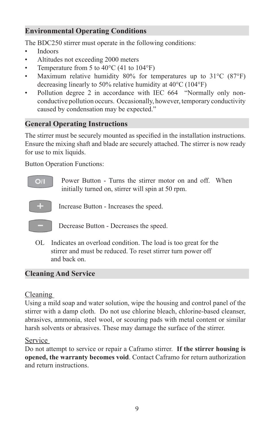 Caframo Petite Digital Stirrer BDC250 User Manual | Page 9 / 32