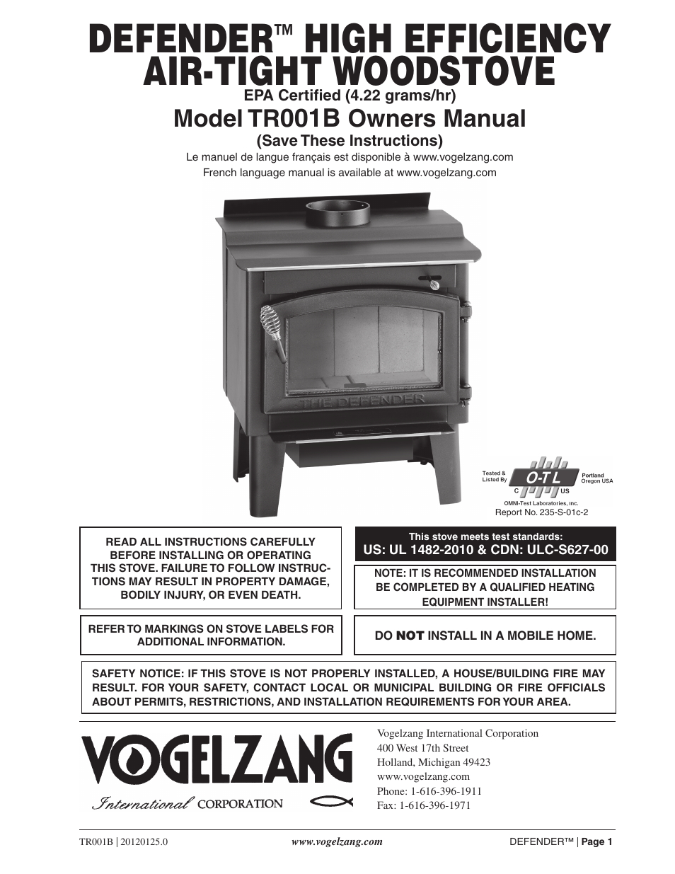 Vogelzang TR001B User Manual | 24 pages