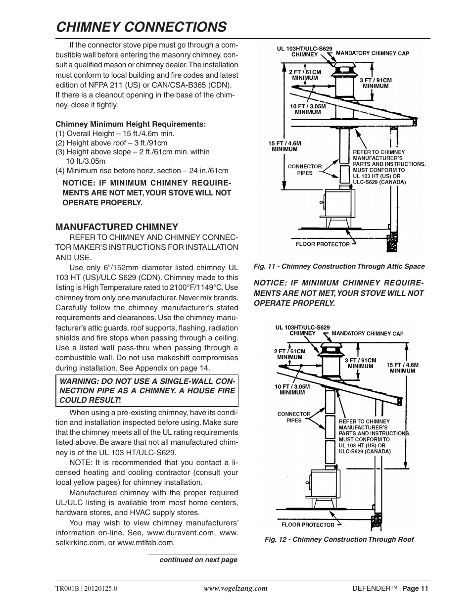 Chimney connections | Vogelzang TR001B User Manual | Page 11 / 24