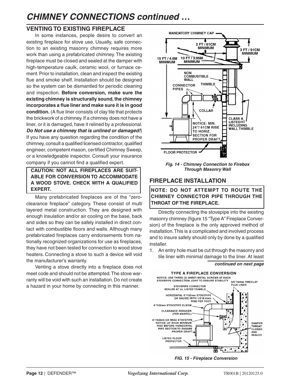 Chimney connections continued | Vogelzang TR001B User Manual | Page 12 / 24