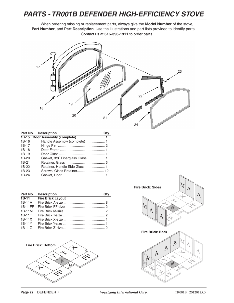 Parts - tr001b defender high-efficiency stove | Vogelzang TR001B User Manual | Page 22 / 24