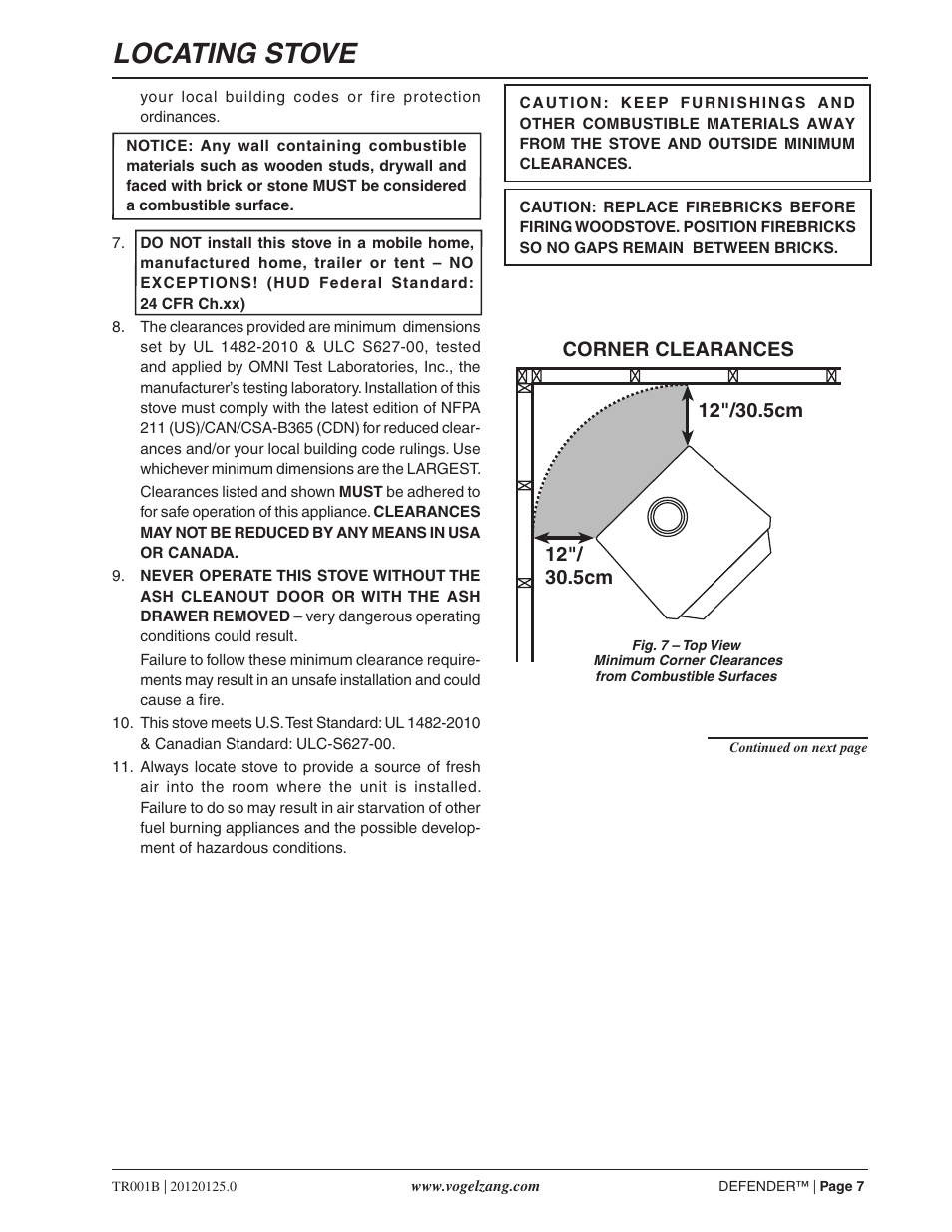Locating stove | Vogelzang TR001B User Manual | Page 7 / 24