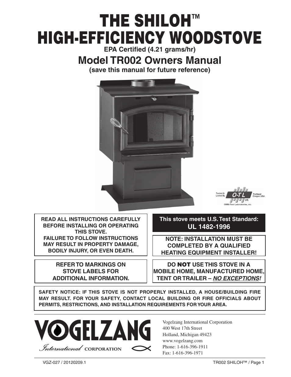 Vogelzang TR002 User Manual | 22 pages