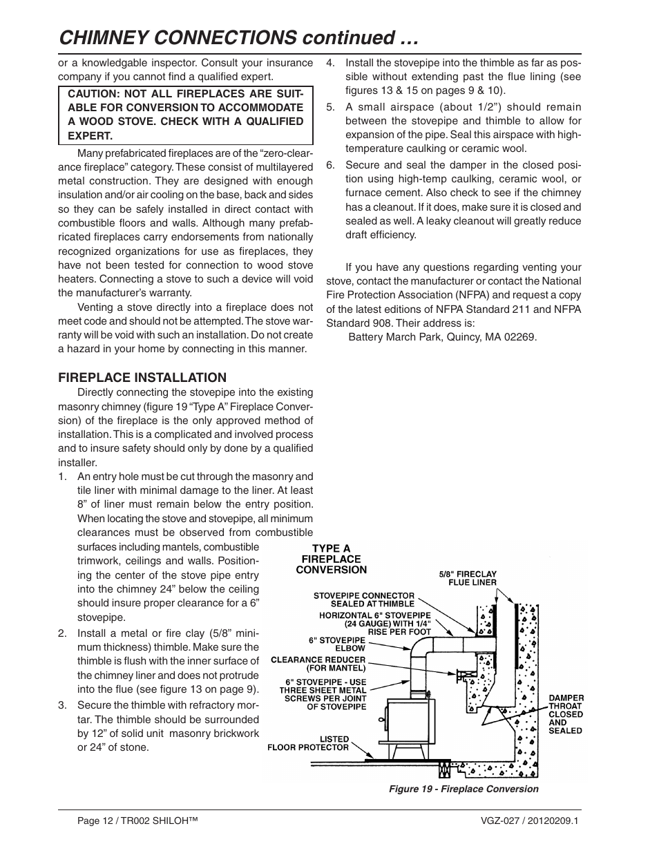 Chimney connections continued | Vogelzang TR002 User Manual | Page 12 / 22