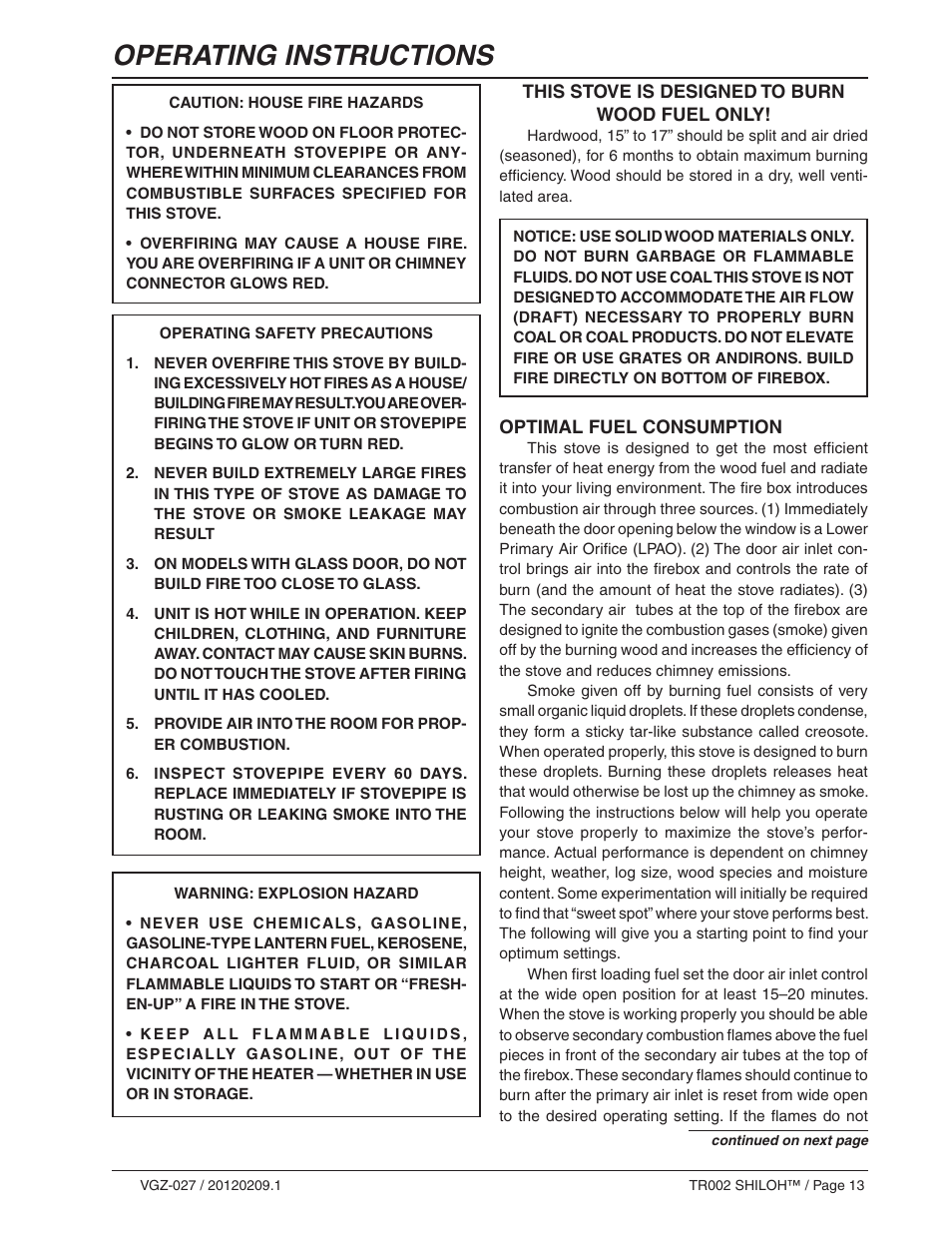 Operating instructions | Vogelzang TR002 User Manual | Page 13 / 22