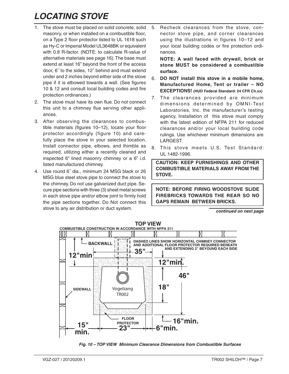 Locating stove | Vogelzang TR002 User Manual | Page 7 / 22