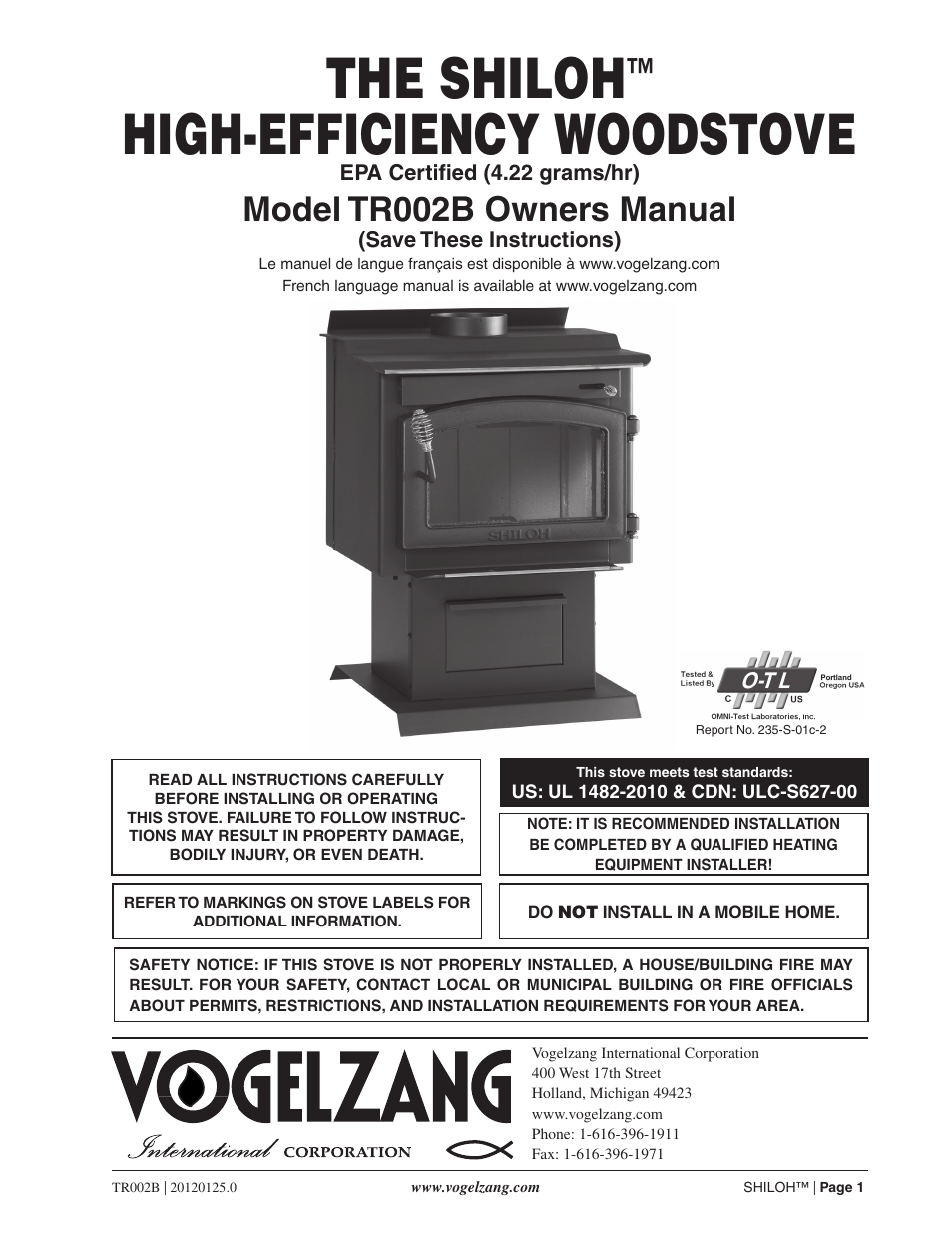 Vogelzang TR002B User Manual | 26 pages