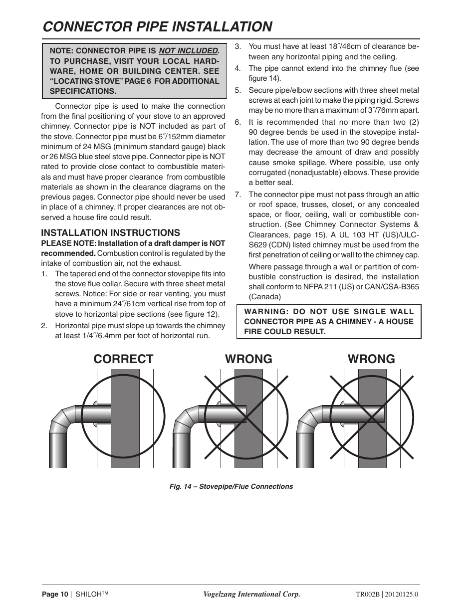 Connector pipe installation, Correct wrong wrong | Vogelzang TR002B User Manual | Page 10 / 26