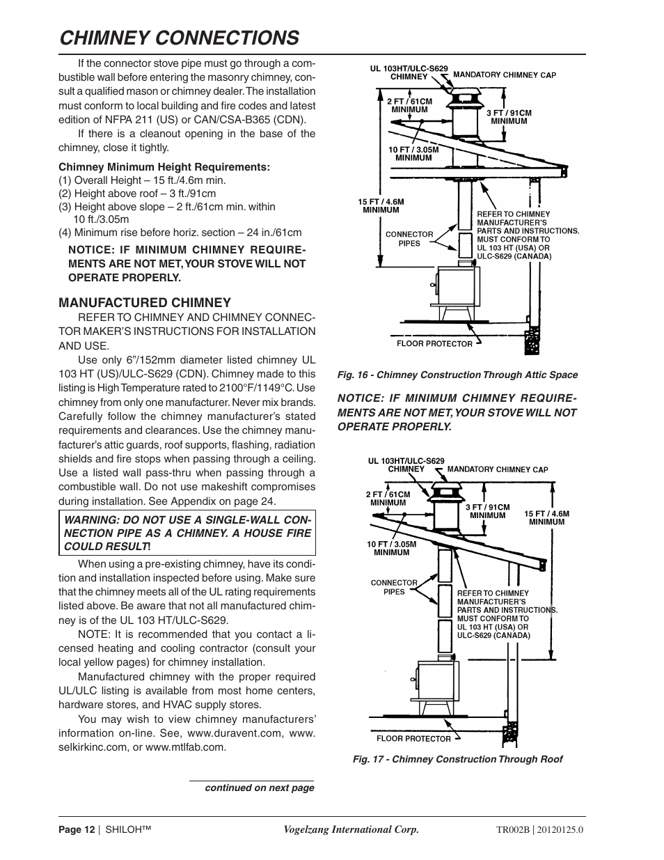 Chimney connections | Vogelzang TR002B User Manual | Page 12 / 26