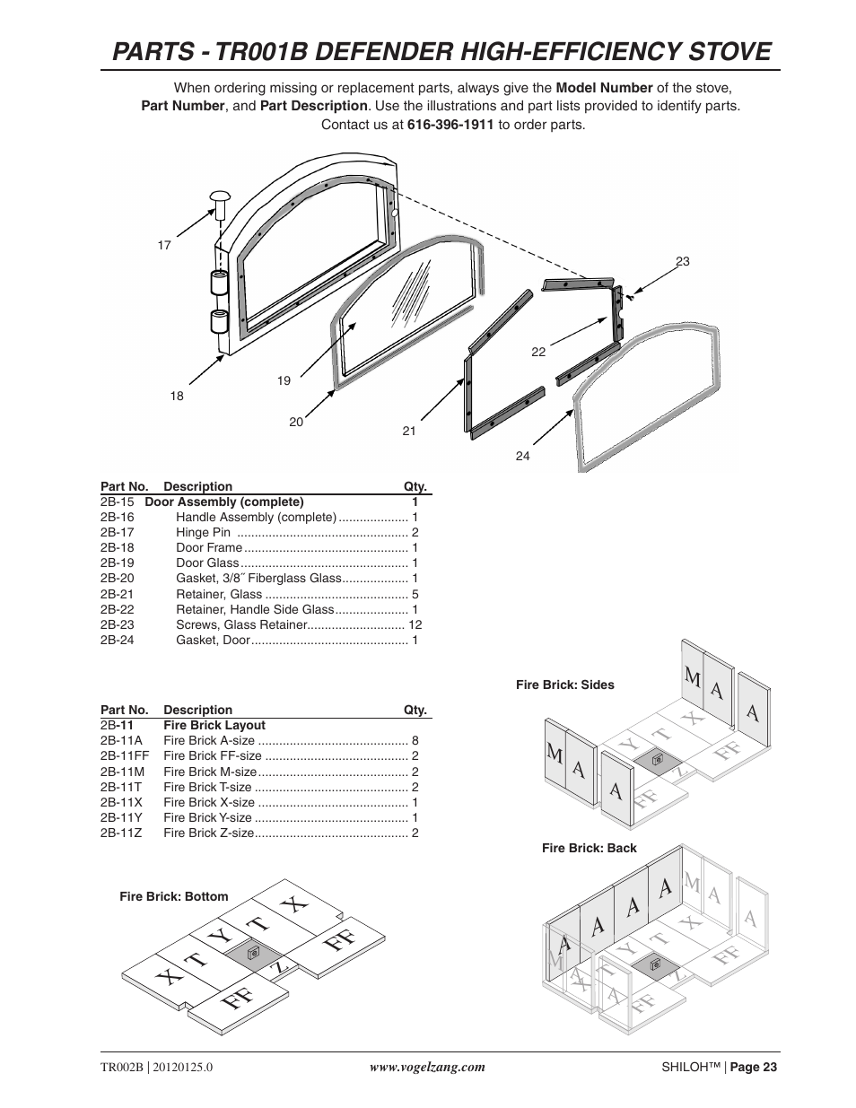 Parts - tr001b defender high-efficiency stove | Vogelzang TR002B User Manual | Page 23 / 26