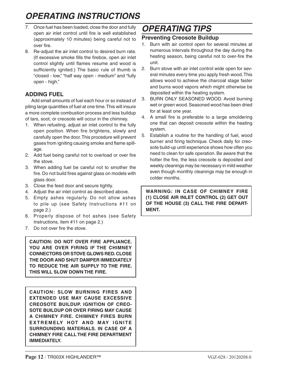 Operating instructions, Operating tips | Vogelzang TR003 User Manual | Page 12 / 20