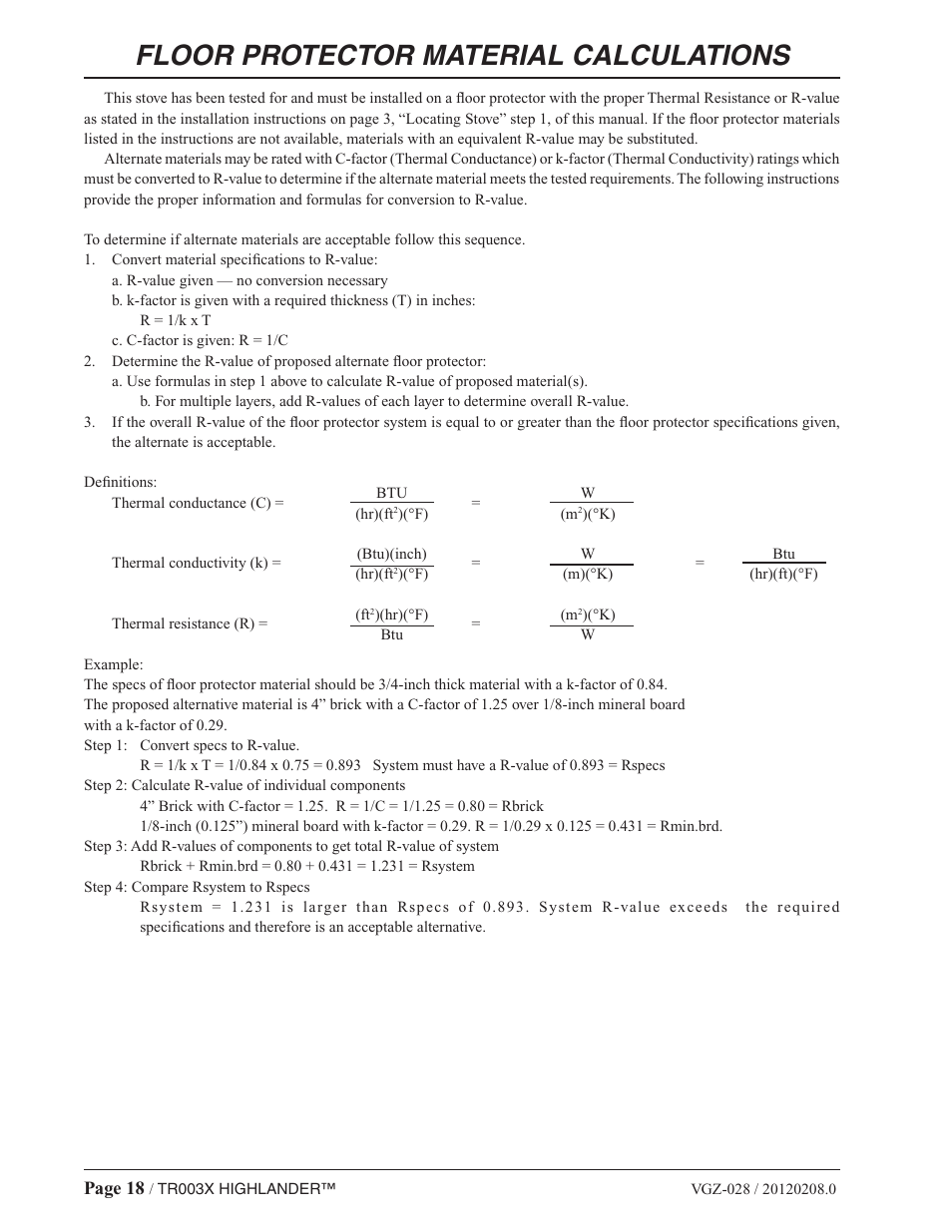 Floor protector material calculations | Vogelzang TR003 User Manual | Page 18 / 20