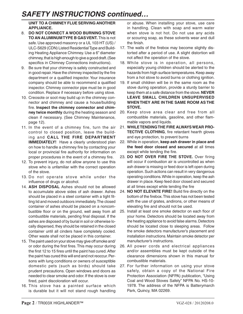 Safety instructions continued | Vogelzang TR003 User Manual | Page 2 / 20