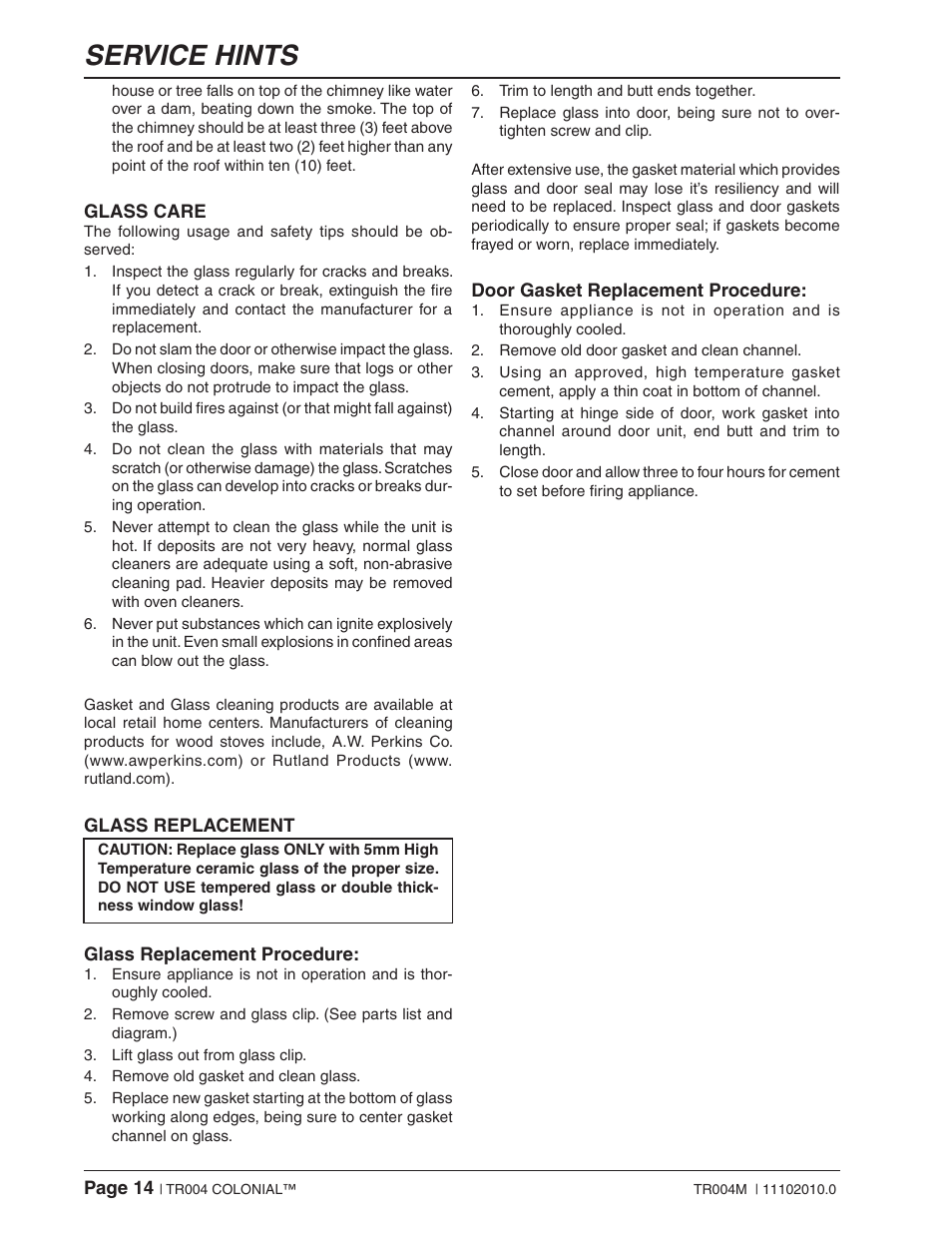 Service hints | Vogelzang TR004 User Manual | Page 14 / 18