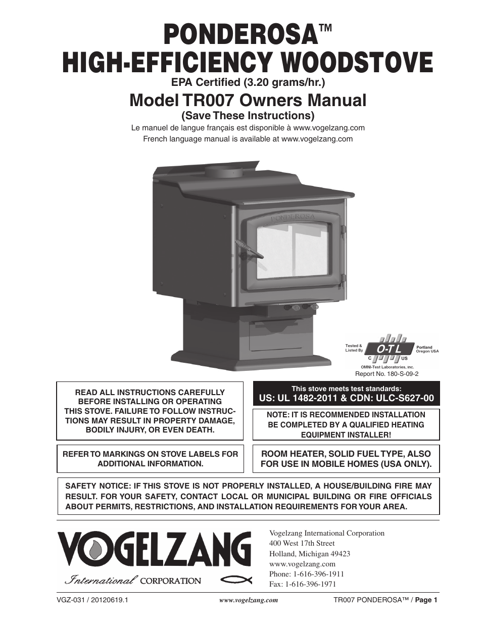 Vogelzang TR007 User Manual | 26 pages
