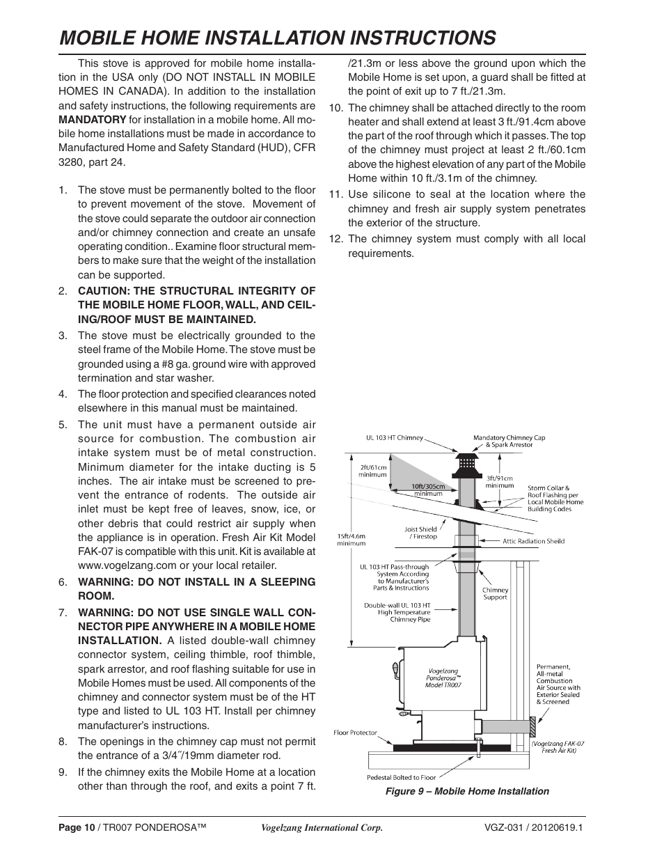 Mobile home installation instructions | Vogelzang TR007 User Manual | Page 10 / 26
