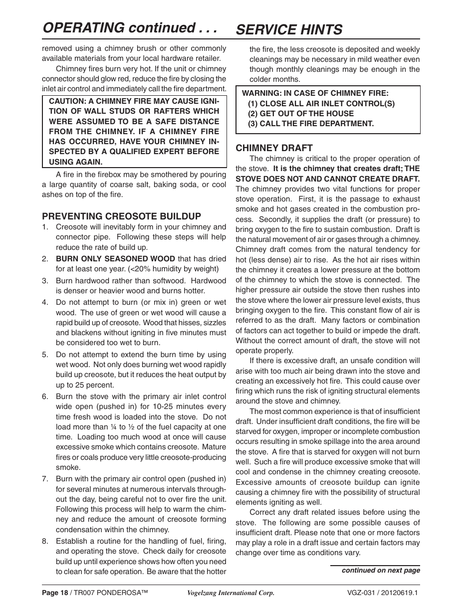 Service hints, Operating continued | Vogelzang TR007 User Manual | Page 18 / 26