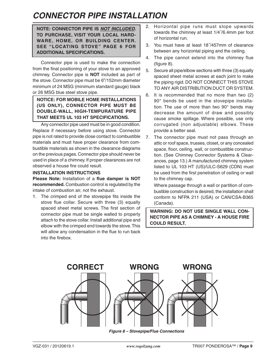 Connector pipe installation | Vogelzang TR007 User Manual | Page 9 / 26