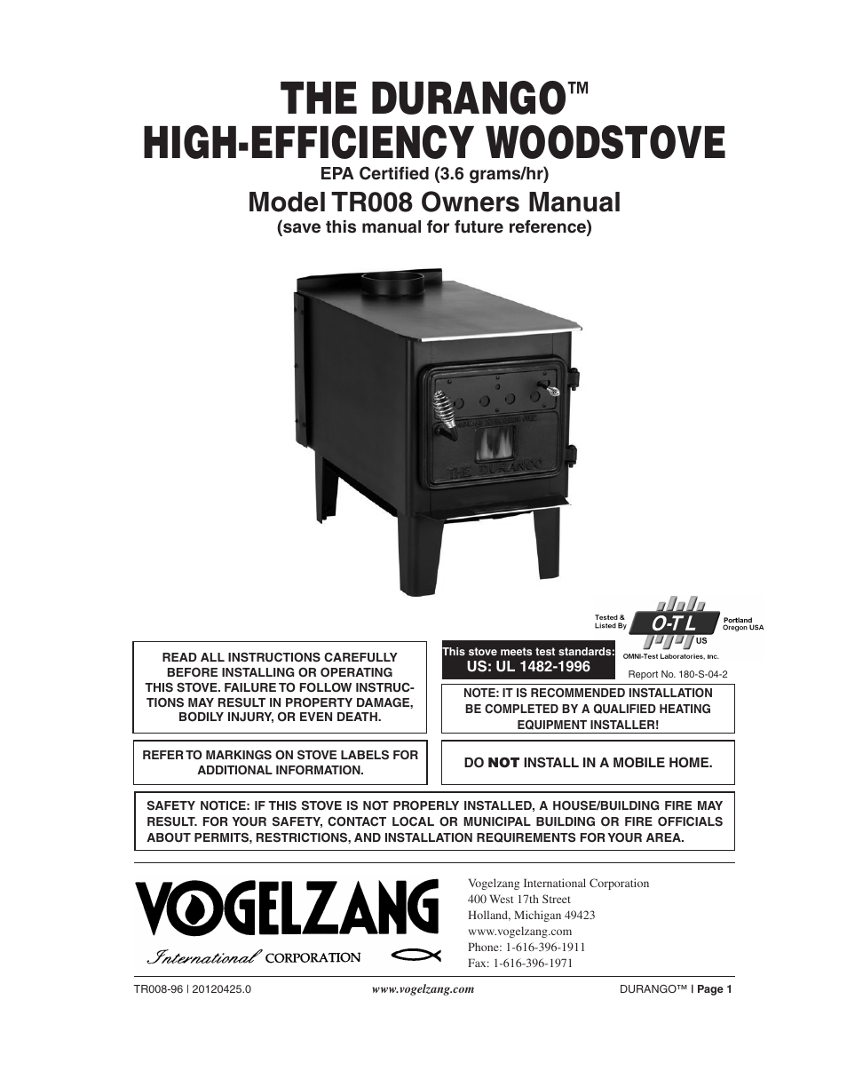 Vogelzang TR008 User Manual | 24 pages