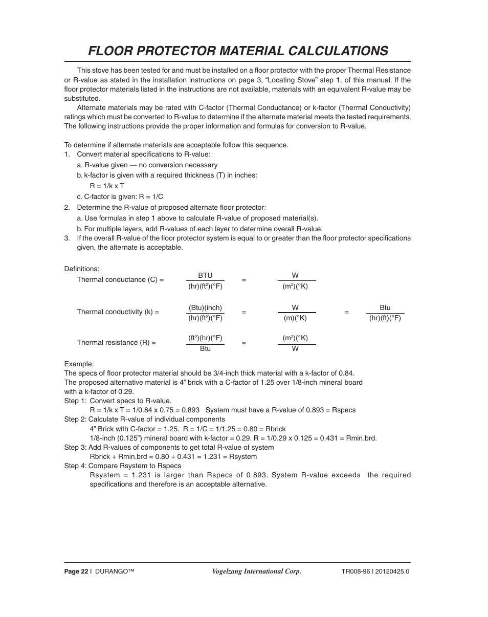 Floor protector material calculations | Vogelzang TR008 User Manual | Page 22 / 24