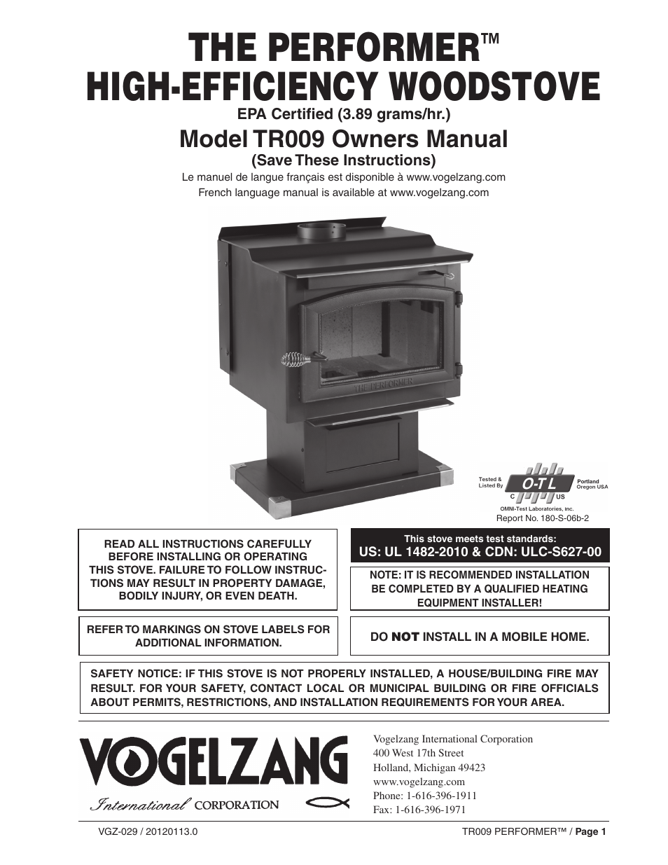Vogelzang TR009 User Manual | 24 pages