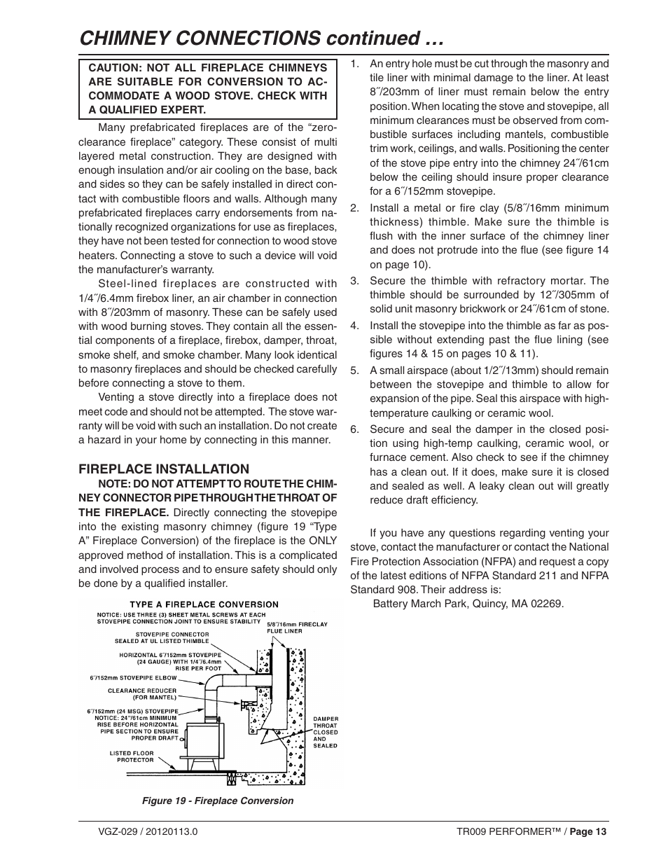 Chimney connections continued | Vogelzang TR009 User Manual | Page 13 / 24