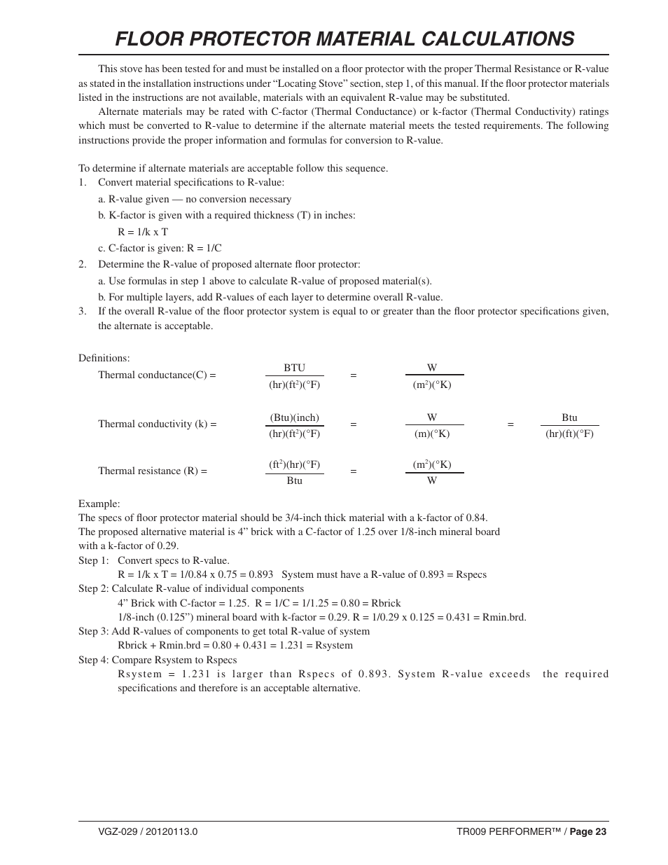 Floor protector material calculations | Vogelzang TR009 User Manual | Page 23 / 24