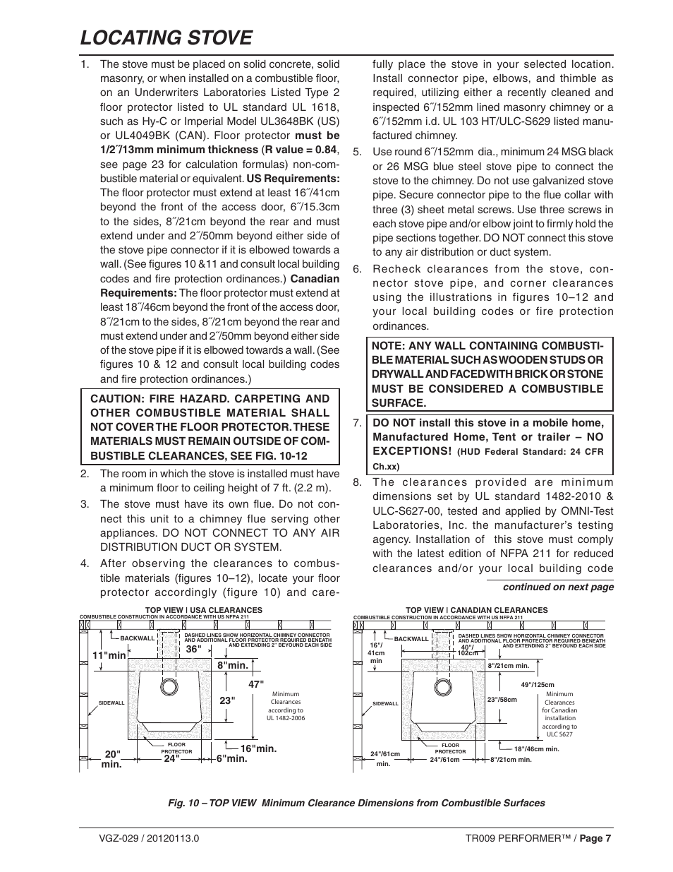 Locating stove | Vogelzang TR009 User Manual | Page 7 / 24